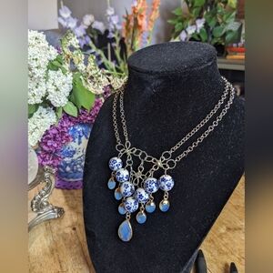 Elegant Blue and White Beaded Necklace